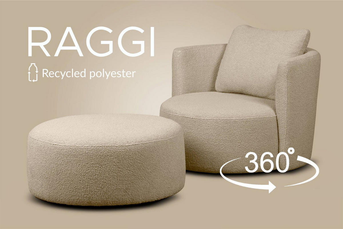 DREHSESSEL RAGGI 360° Drehfunktion mit inklusive dekorativem Kissen, Beige - Beige, Textil (92/75/94cm) - KONSIMO®