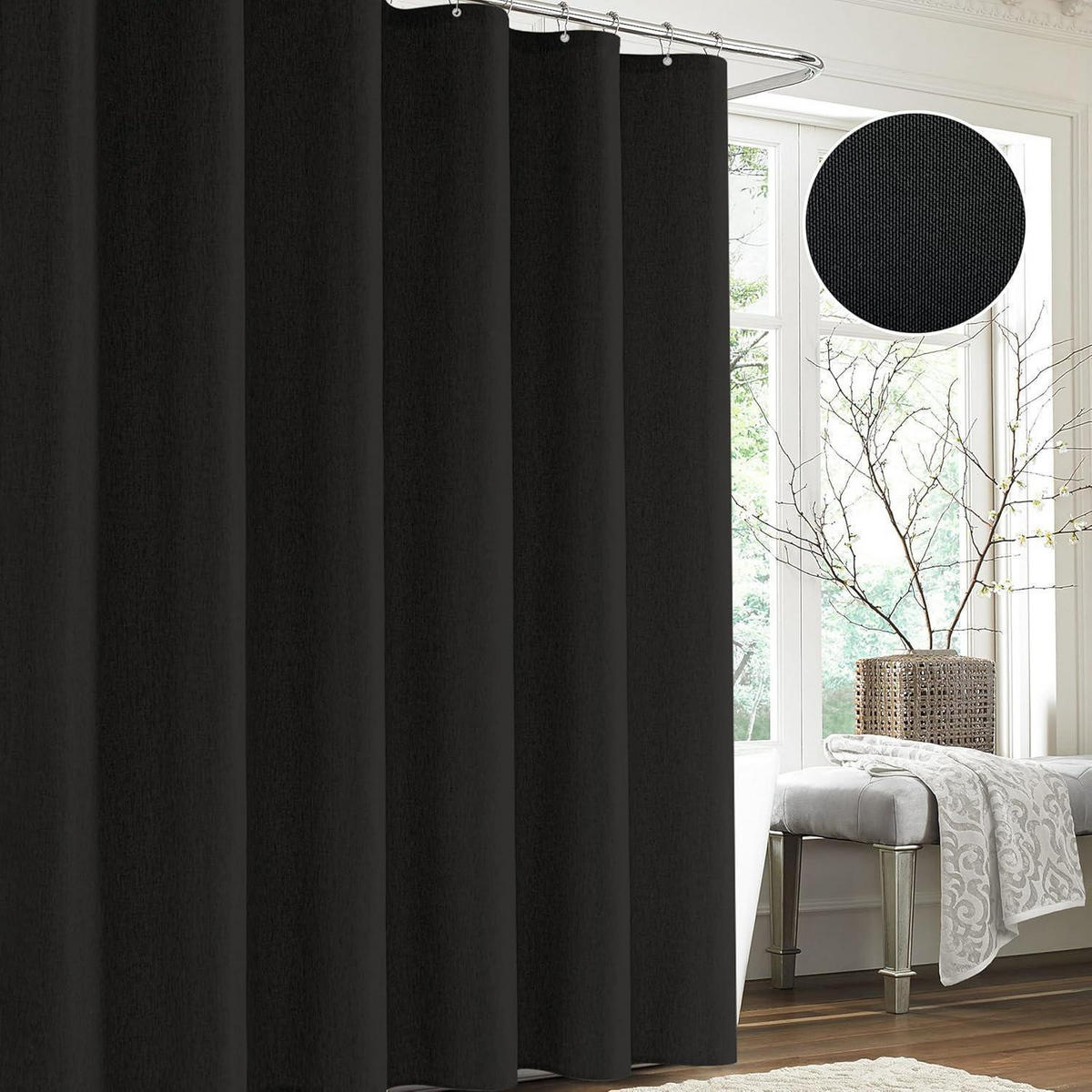 DUSCHVORHANG Leinen Schwarz 182 x 244 cm - Schwarz, Textil (182/244cm)