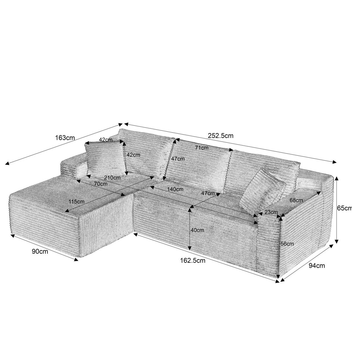 SOFA modular 2-teilig Schwarz - Schwarz, Textil (163/252.5cm) - Meubliv