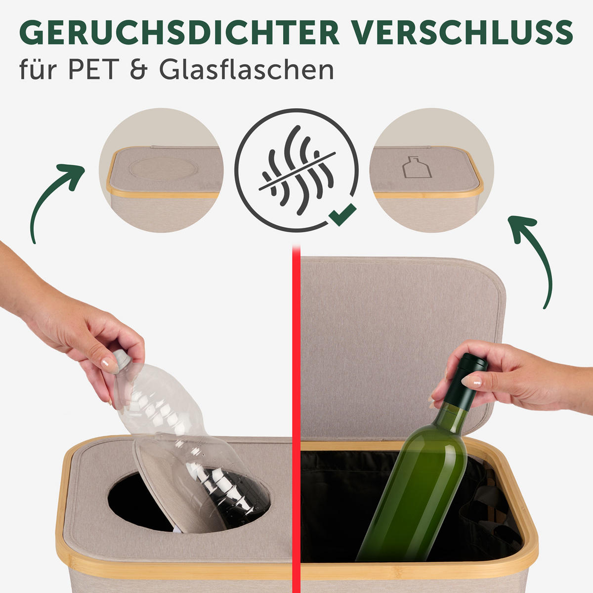 PFANDFLASCHEN-SAMMELBEHÄLTER 150L Beige (2 Fächer) - Beige, Kunststoff (37/4/57cm) - Blumtal