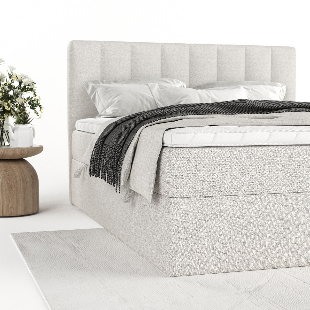 BOXBETT Bari 200/200 cm Hellbeige im Riva Stoff - Sandfarben, Holz/Holzwerkstoff (200/200cm) - AltaBeds