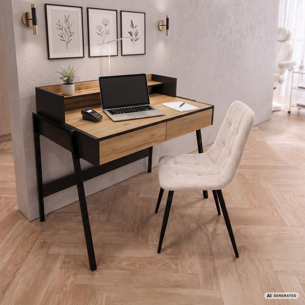 SCHREIBTISCH FLUX 78 cm Craft Eiche - Eichefarben/Schwarz, Holzwerkstoff (78/48/95cm) - Akord
