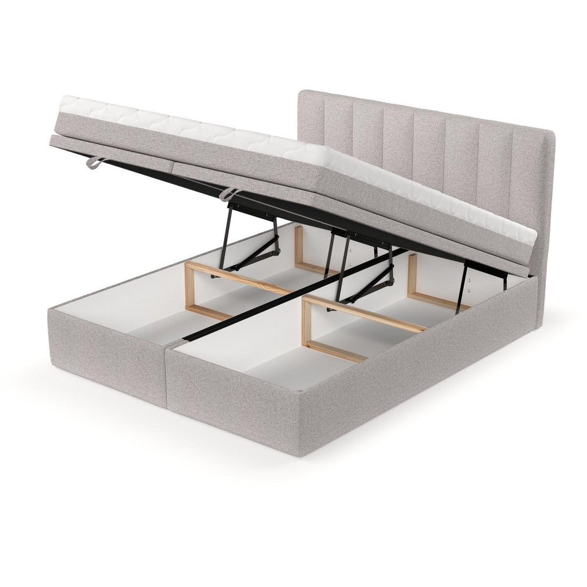 BOXBETT Lume 180/200 cm Beige im Riva Stoff - Beige/Schwarz, Holz/Holzwerkstoff (180/200cm) - AltaBeds