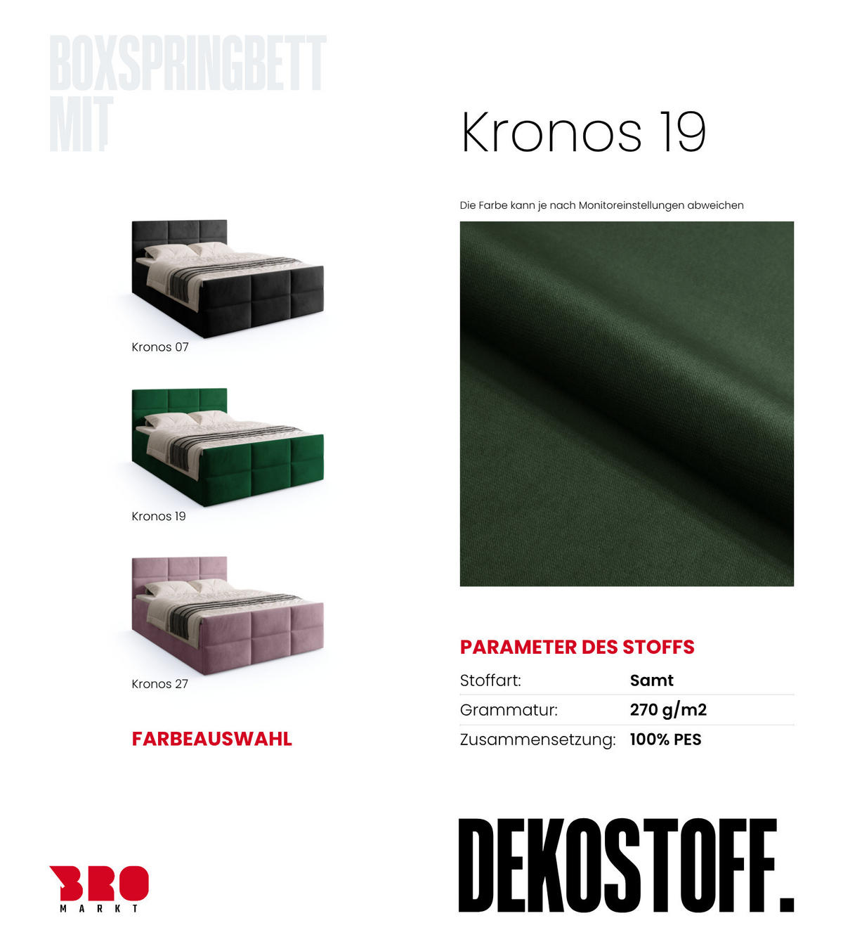 BOXSPRINGBETT Boston Duo Mit Bettkasten, Topper und Matratze Dunkelgrün Kronos 19 160x200 cm - Dunkelgrün/Schwarz, Textil (160/200cm) - Bromarkt