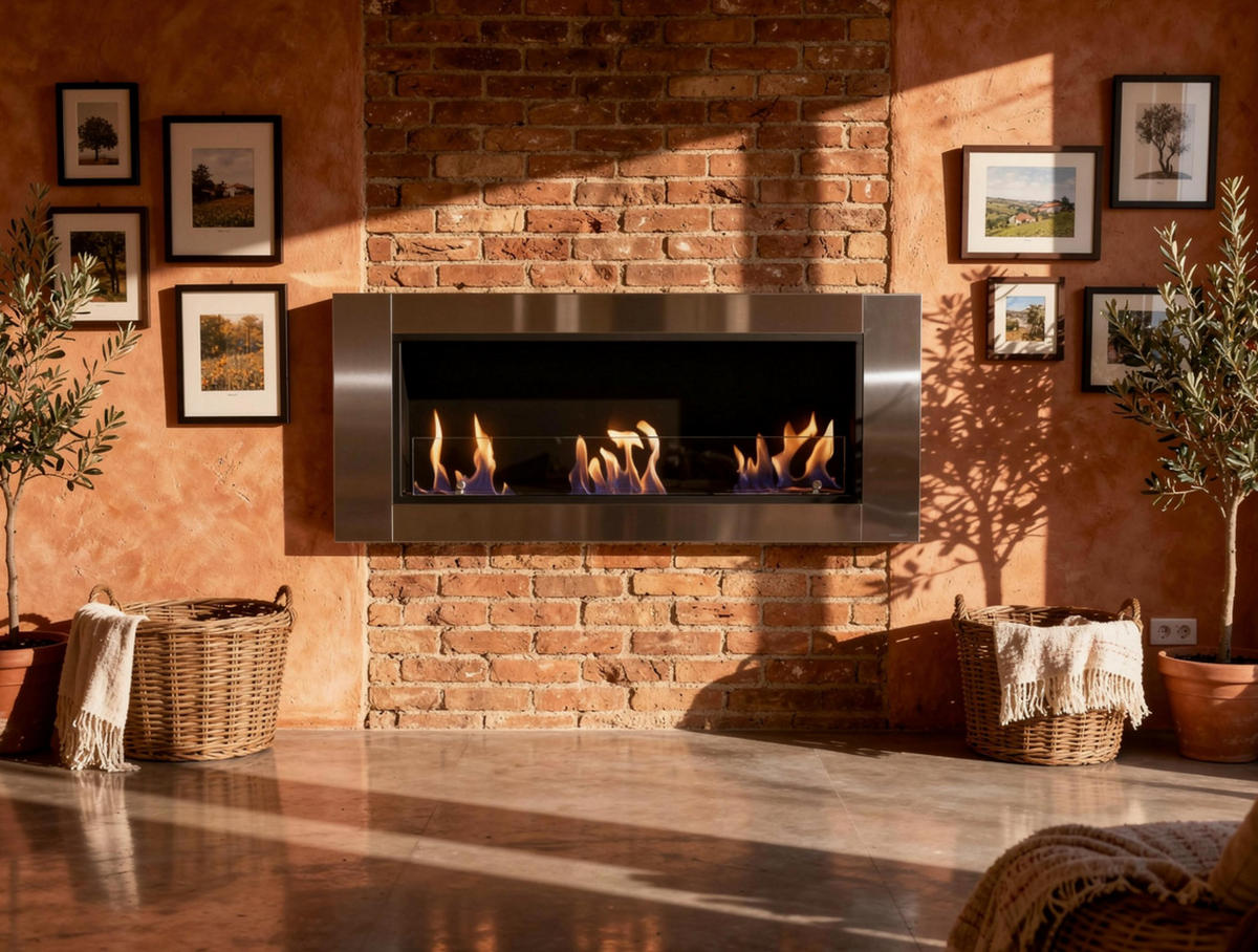 BIOETHANOL-KAMIN Grau Wandmodell inklusive 3.6 L Brennblock - Grau, Metall (150/54/19cm) - Purline