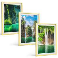 BILDER SET 3er Set - 40x60 cm Goldrahmen - Grüne Landschaften, Wasserfälle - Goldfarben, Kunststoff (40/60cm) - TULUP