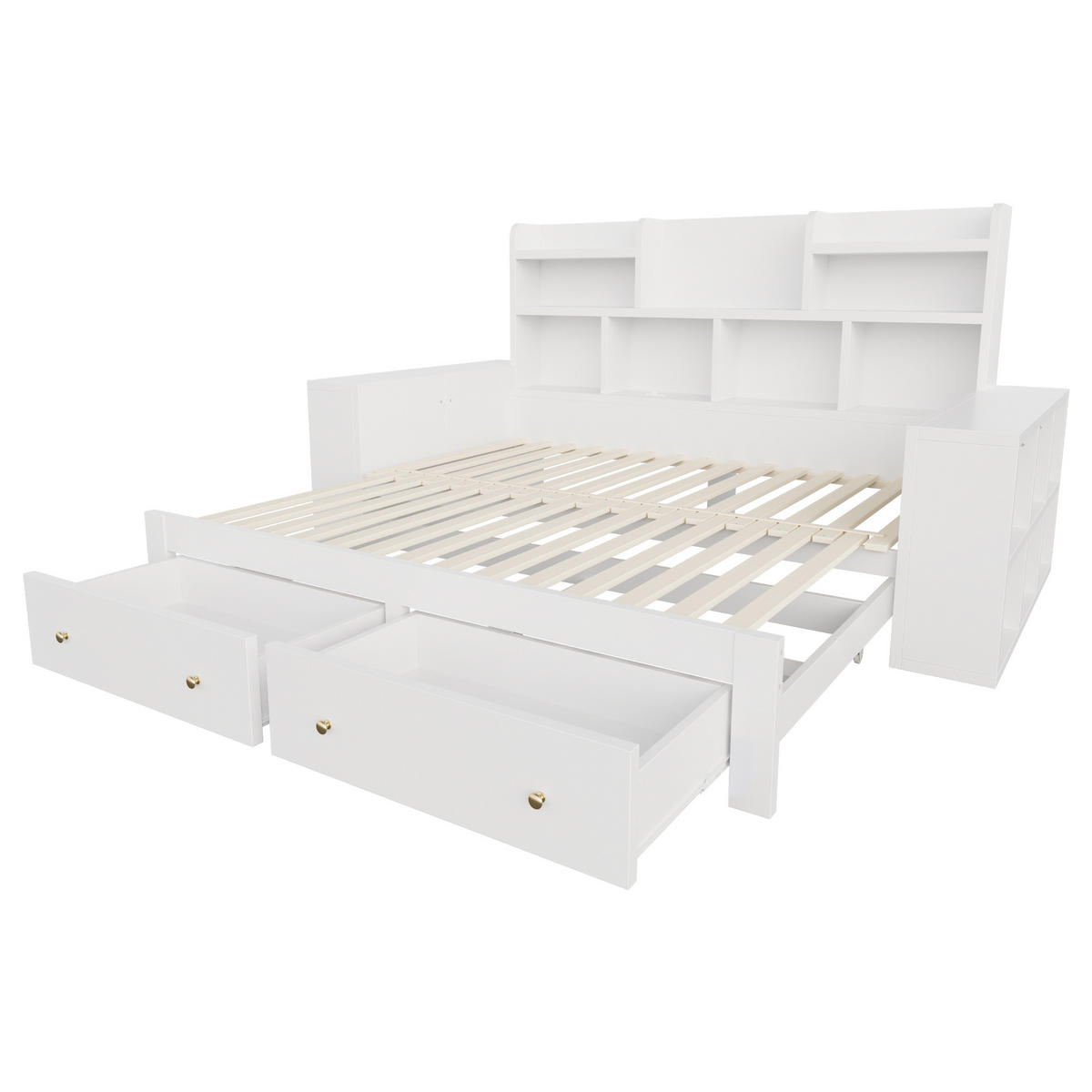 AUSZIEHBETT 90/180/200 cm mit Ablagefächern und Schubladen, DE-41646, in Weiß - Weiß, Holzwerkstoff (90/200cm) - ComfortXL