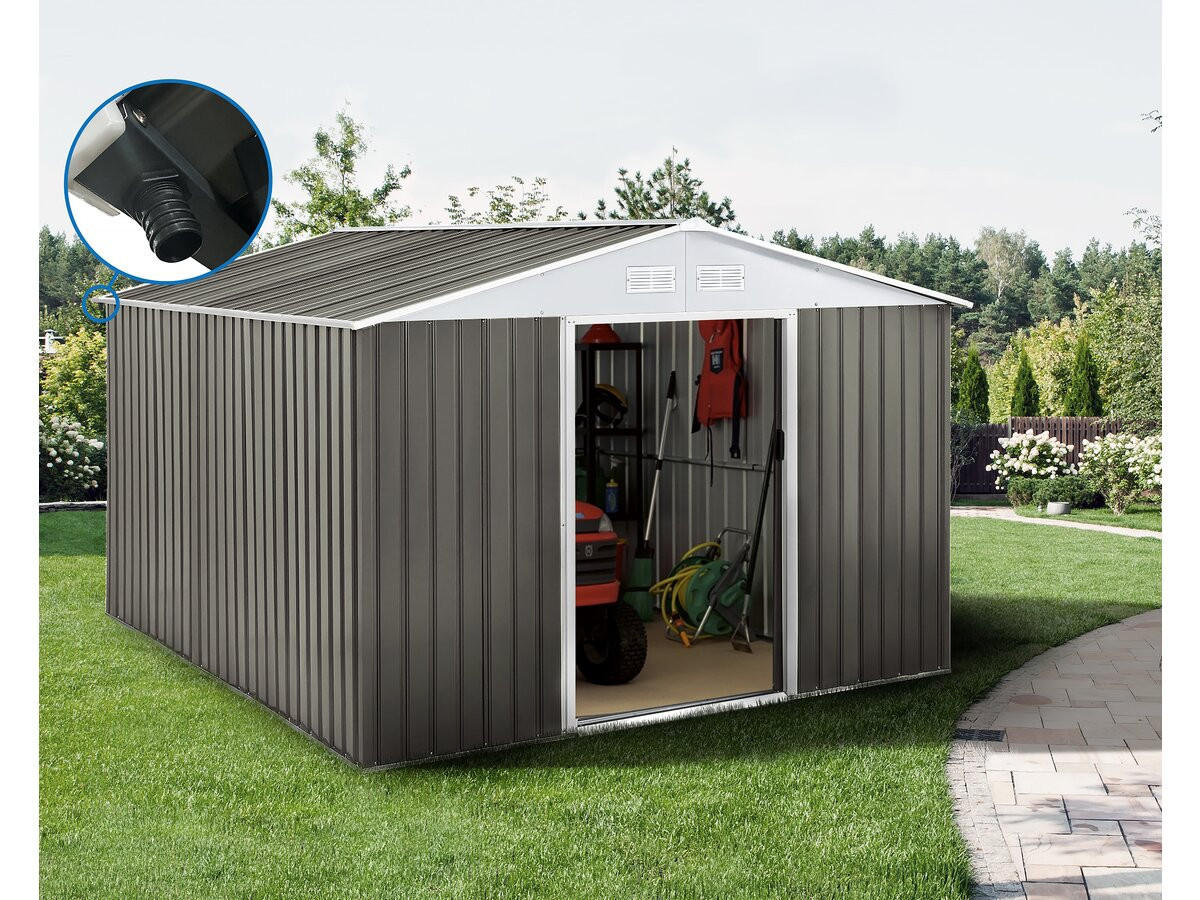 GERÄTESCHUPPEN AUS METALL Dallas mit Dachrinne Taupe - Taupe, Metall (436/210/330cm) - Habitat Garten
