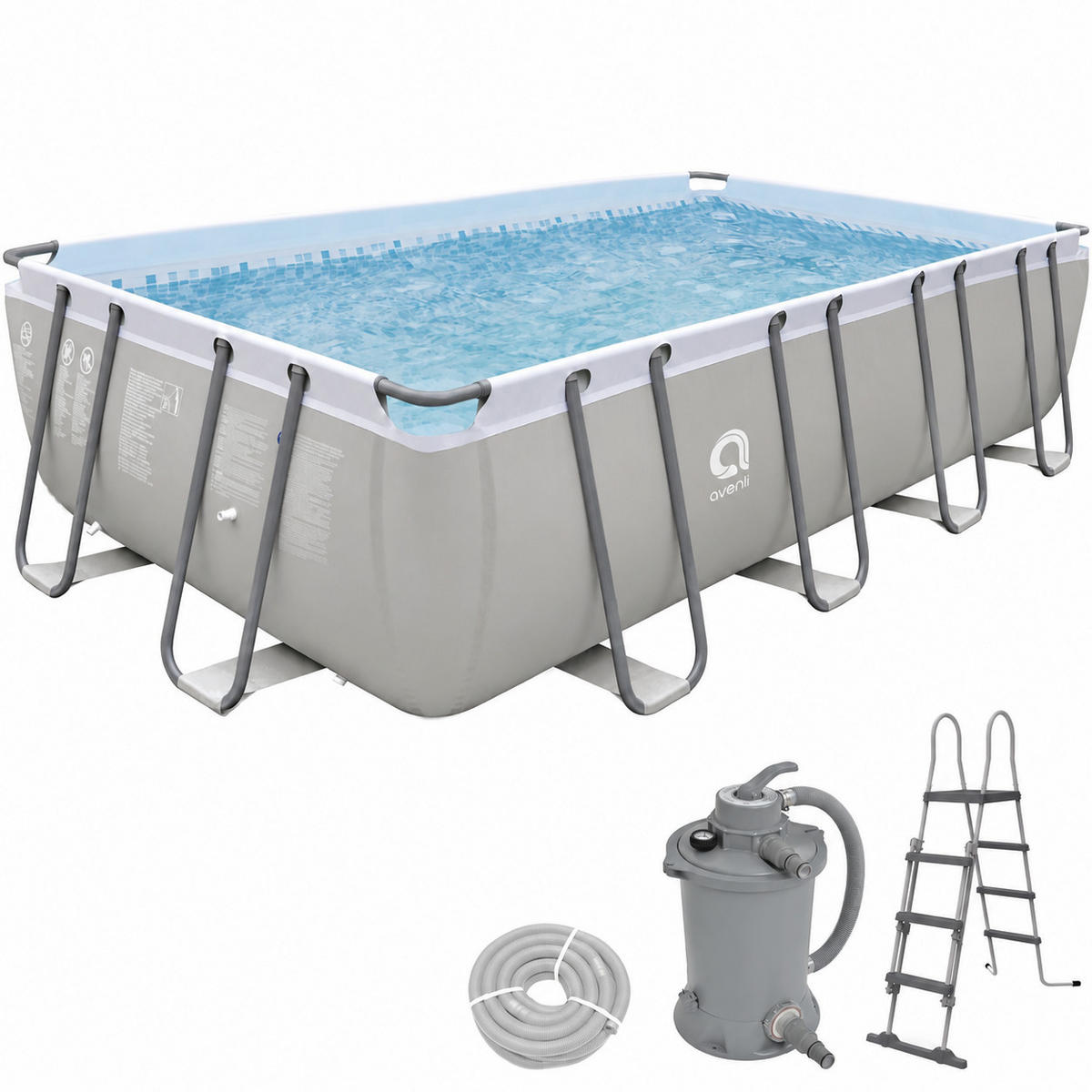 POOL Komplettset rechteckig 549x305x122 cm grau mit Sandfilter und Leiter - Grau, Kunststoff/Metall (305/122/549cm) - Avenli