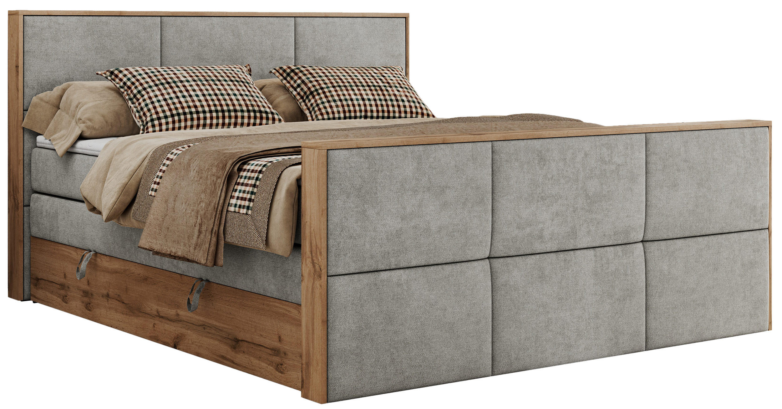 BOXSPRINGBETT ALBERO 2 KING DUO 120/200 Hellgrau Strukture - H3 - Hellgrau, Holz/Textil (120/200cm) - MKS