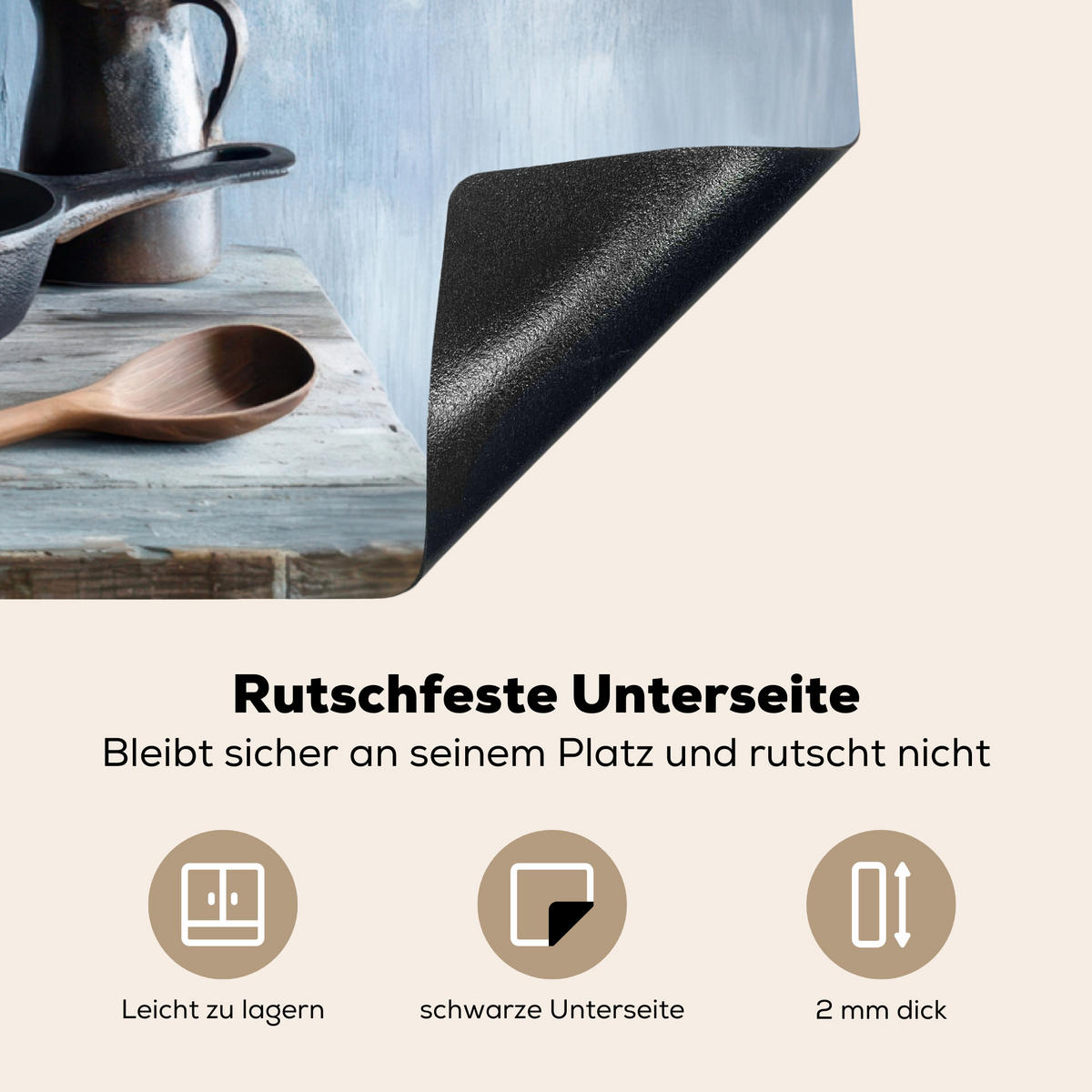 HERDABDECKPLATTE Stilleben - Kräuter - Rustikal Ceranfeldabdeckung 85x52 cm - Blaugrau, Kunststoff (85/52/0.2cm) - MuchoWow