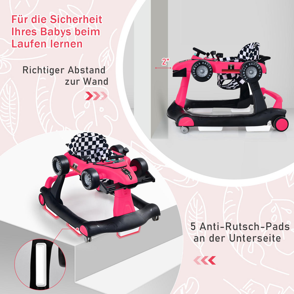 LAUFLERNWAGEN Pink - Pink, Kunststoff (64/56/73cm) - COSTWAY