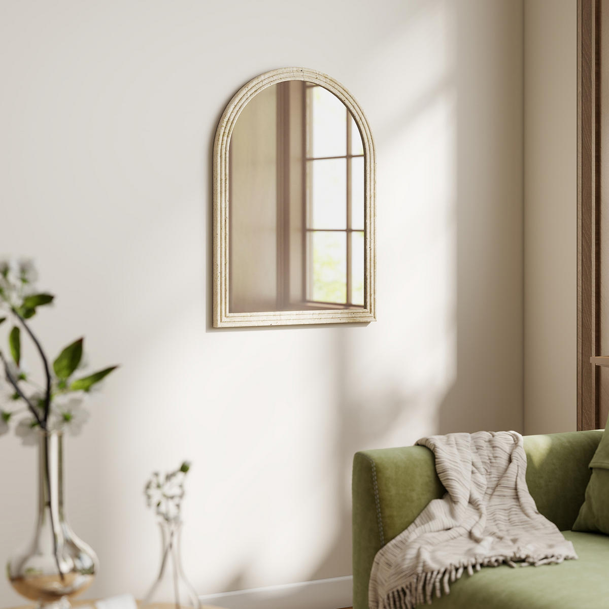 WANDSPIEGEL DE-14377 mit Bogenform und gerilltem Rand Beige - Beige, Kunststoff (50/70/2cm) - ComfortXL