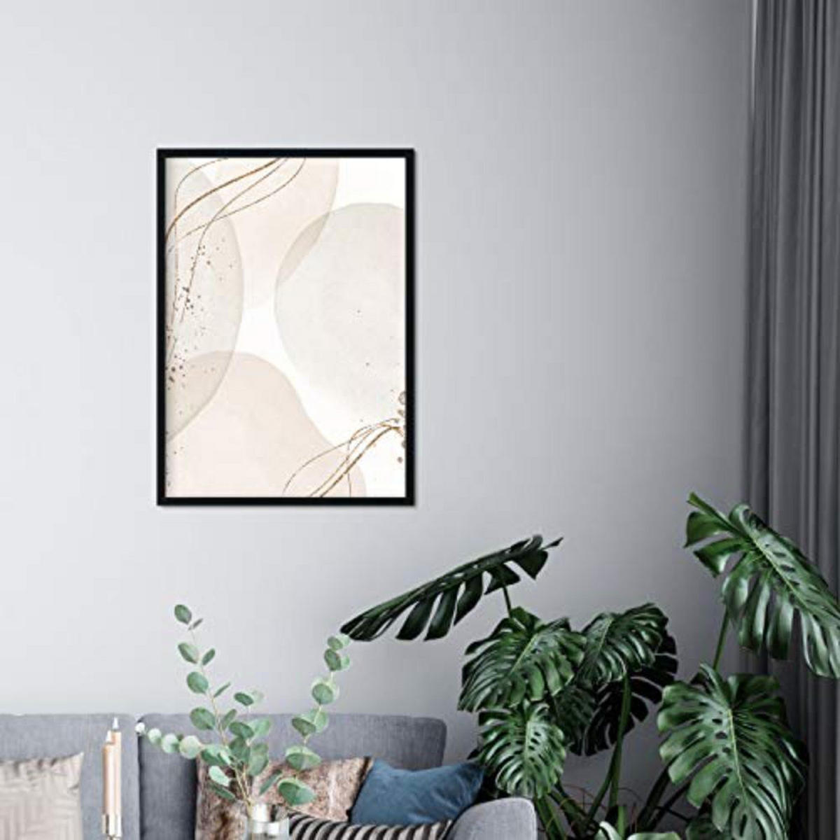 POSTER Set mit 4 Blätter und abstrakten Formen mit braunen Tönen A4 Schwarzer Rahmen - Schwarz, Papier (29.7/3cm) - Nacnic