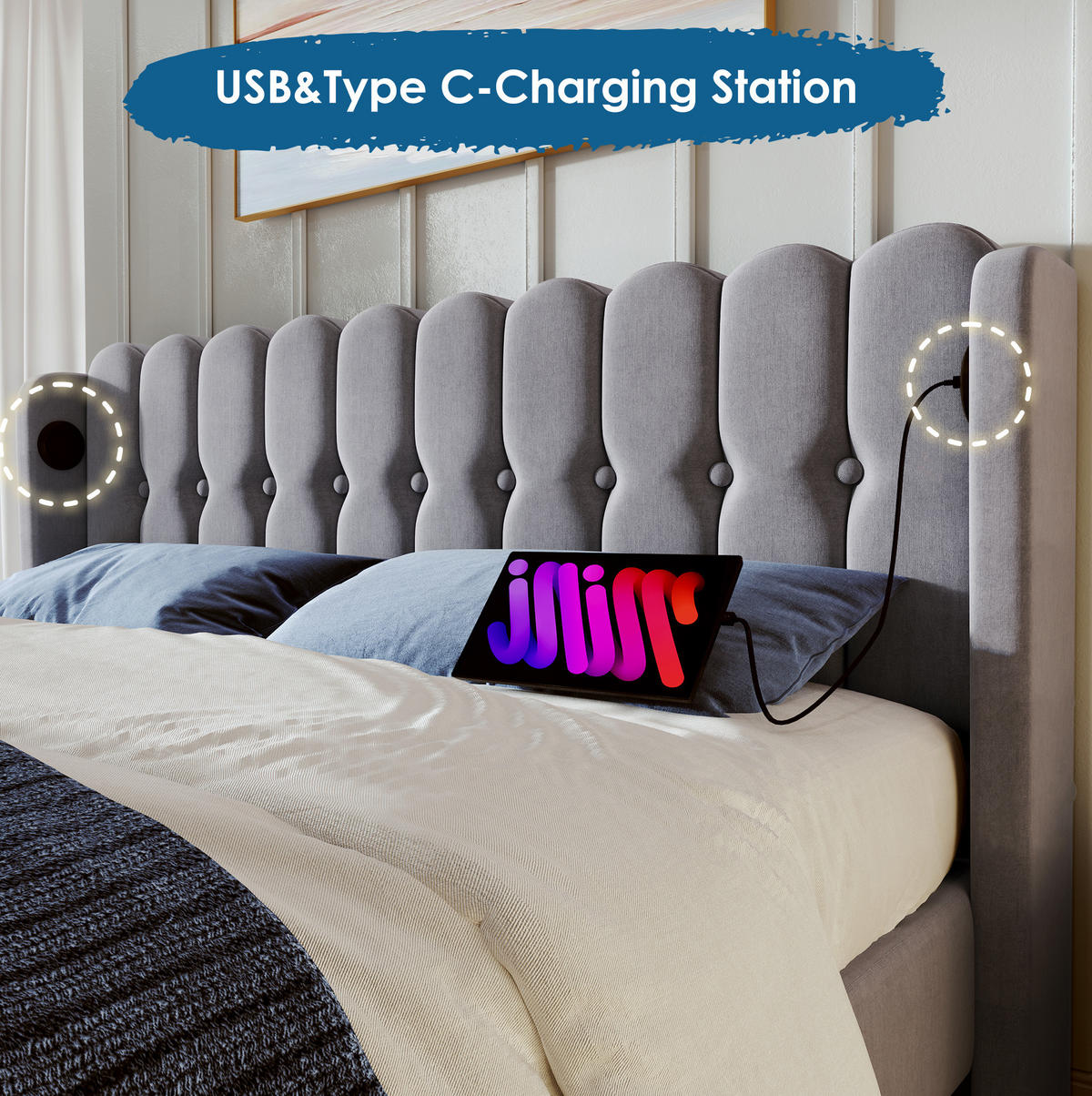 POLSTERBETT 160/200 cm in Grau mit USB-C, Lattenrost und Matratze - Grau, Textil (160/200cm) - BEAOK