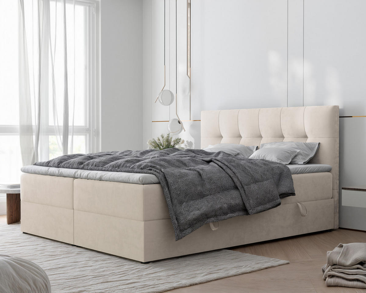 BOXBETT RENZO 200/200 cm mit Matratze und Topper, Creme - Creme, Holzwerkstoff/Textil (200/200cm) - Idohome