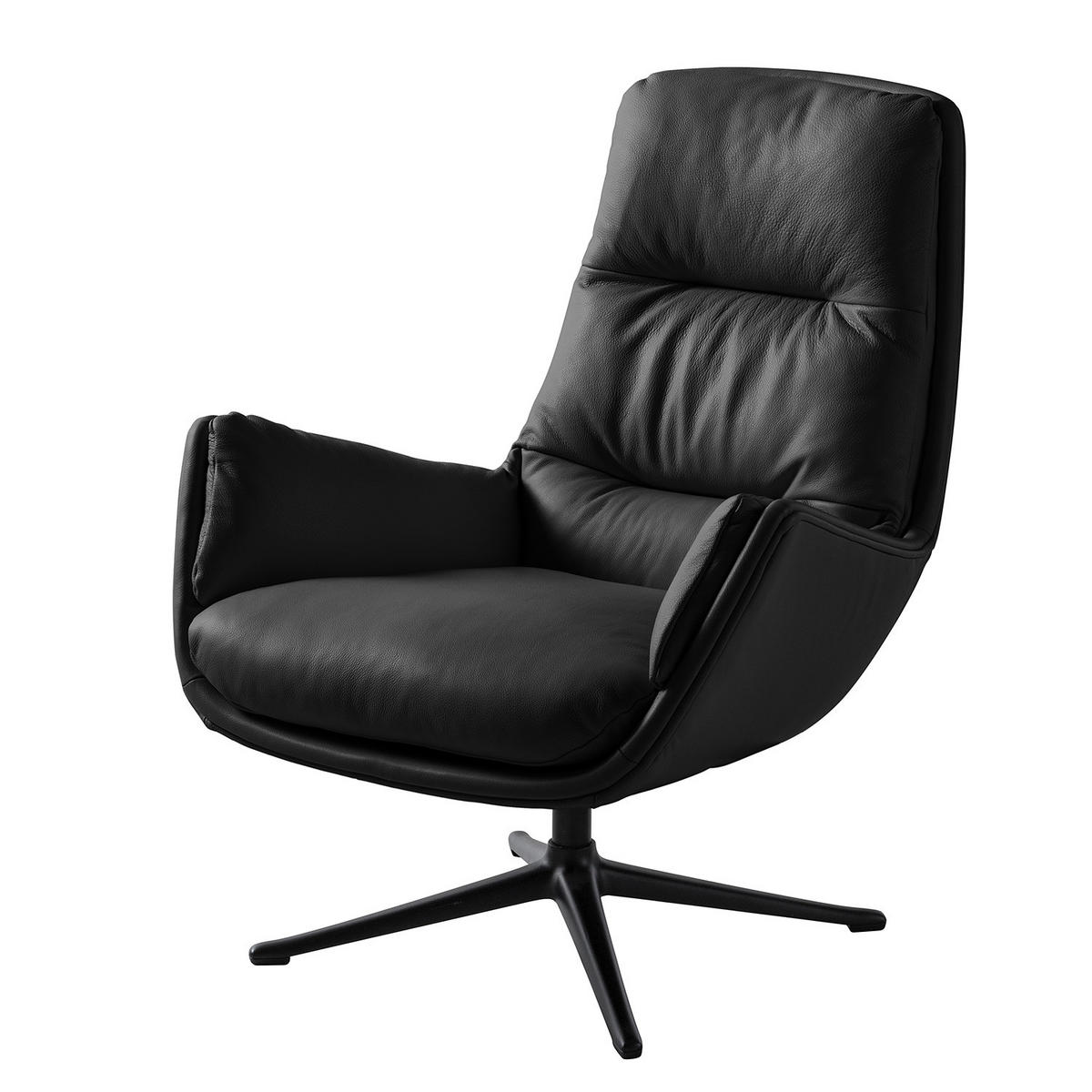 SESSEL mit Kreuzfuß - Schwarz, Leder/Metall (83/95/97cm) - home24