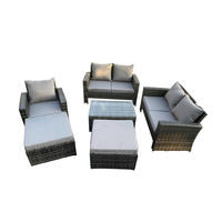 GARTENMÖBEL-SET MIT COUCHTISCH 2 HOCKER Polyrattan Dunkelgrau 7-Sitzer - Dunkelgrau, Metall - Fimous
