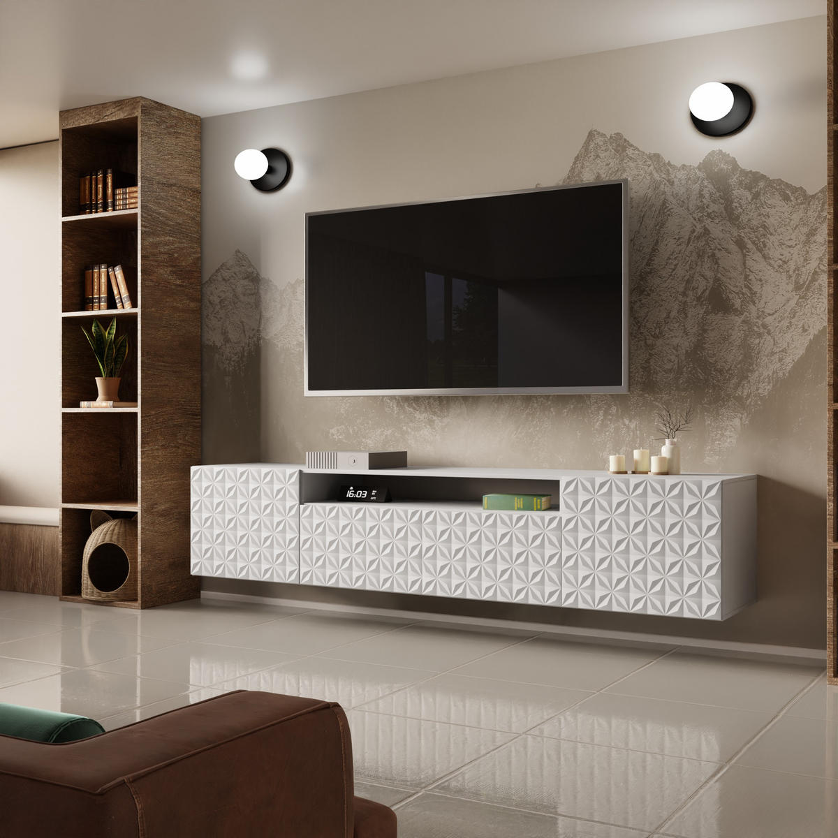 LOWBOARD ROVA 200/41/40 cm, Hängender TV-Schrank Weiß - Weiß, Holzwerkstoff (200/41/40cm) - MASSENO