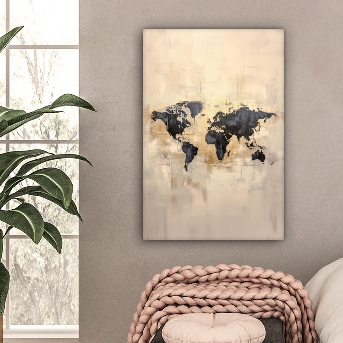 LEINWANDBILD Weltkarte - Gold - Schwarz - Abstrakt 40x60 cm - Kupferfarben, Textil (40/60cm) - MuchoWow