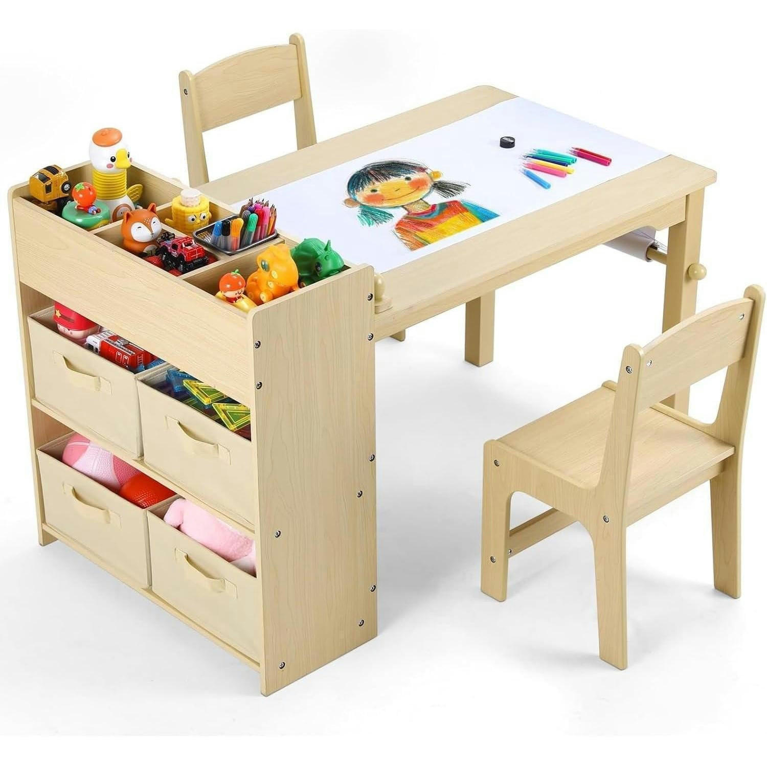 KINDERTISCH mit Stühlen 2-teiliges Set Gelb - Hellbraun, Holzwerkstoff (53/64/102cm)