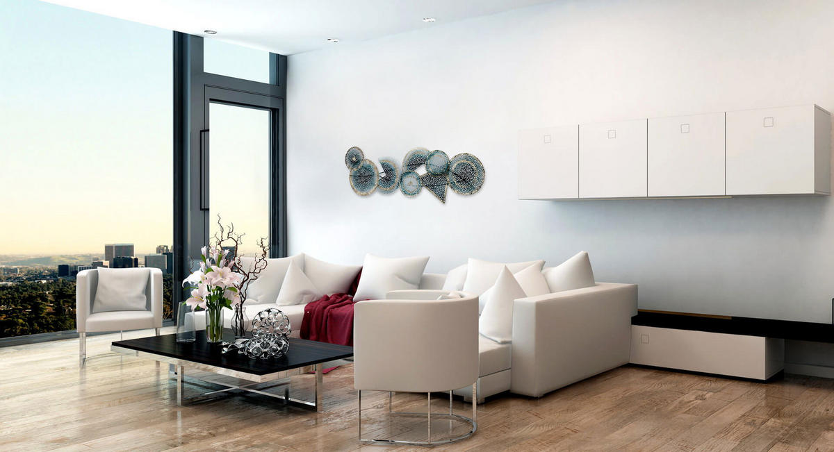 WANDDEKO Türkis 120/40 cm - Türkis, Metall (2/40/5cm) - KUNSTLOFT