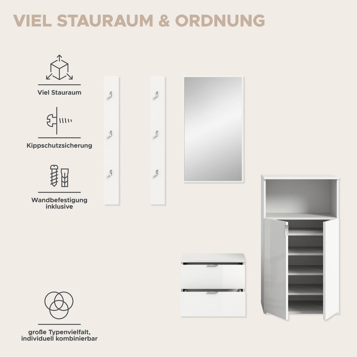 GARDEROBE Systemmöbel Projekt X 5tlg. Kombination , ca.179x191x37 cm - Weiß, Holzwerkstoff (179/191/37cm)