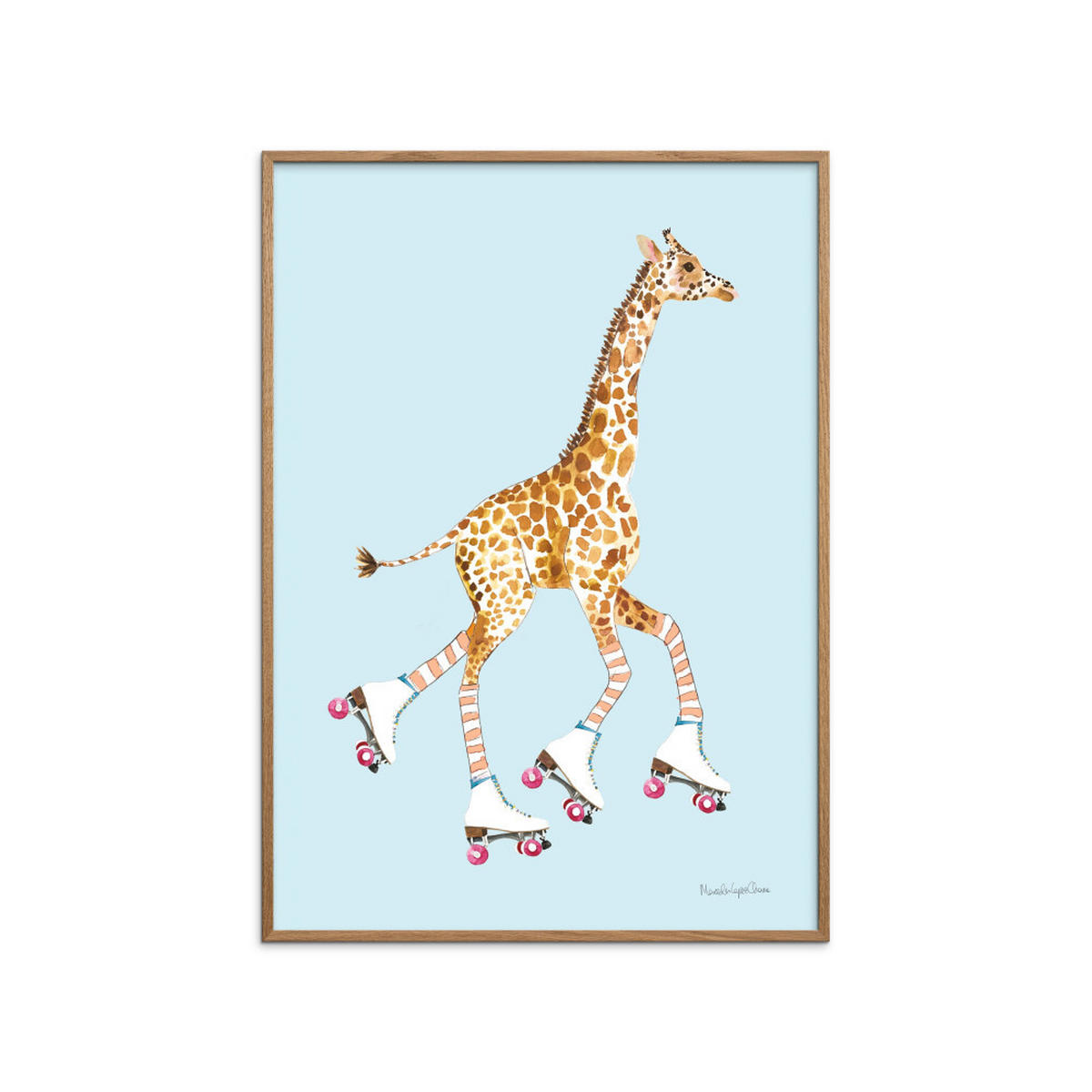 POSTER mit Rahmen Wild Apple - Giraffe joy ride VI - Blau/Eichefarben, Holz/Papier (70/100cm) - Poster&Frame
