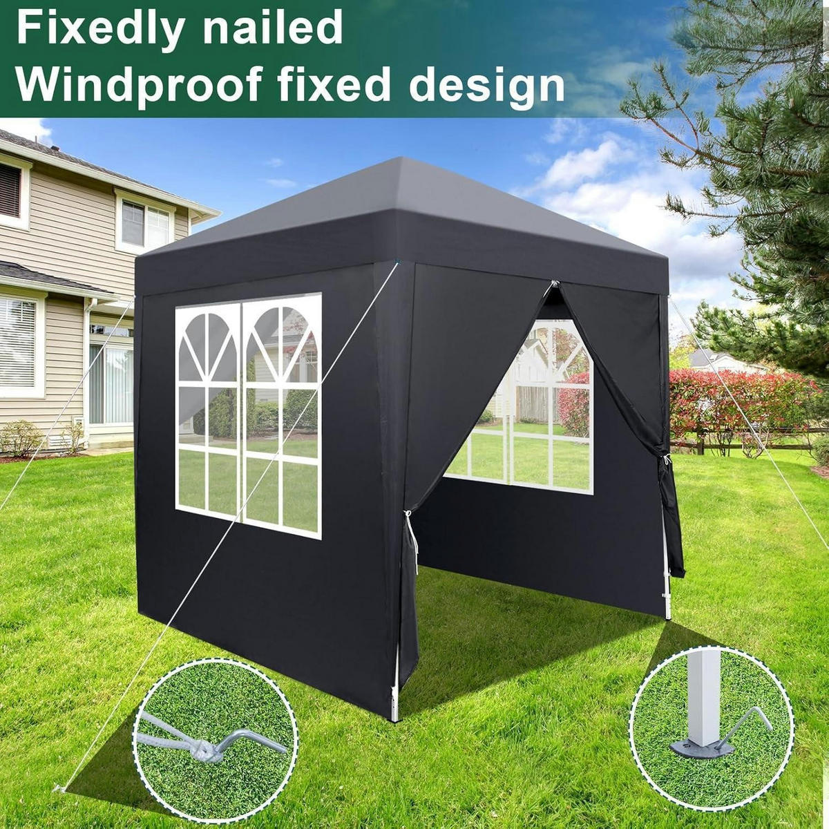 FALTPAVILLON 2 x 2 m Dunkelgrau mit 4 Seitenteilen - Anthrazit, Textil (200/245/200cm)