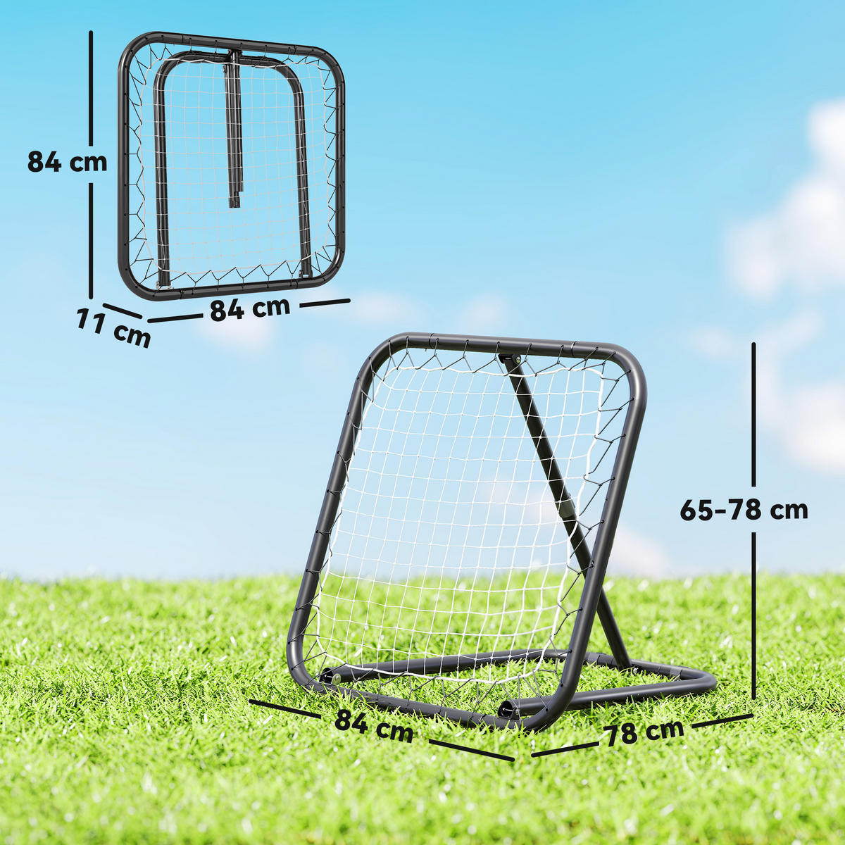 FUSSBALL Rebounder klappbar Kickback Tor Rückprallwand verstellbar Metall Schwarz - Schwarz, Metall (84/78cm) - HOMCOM
