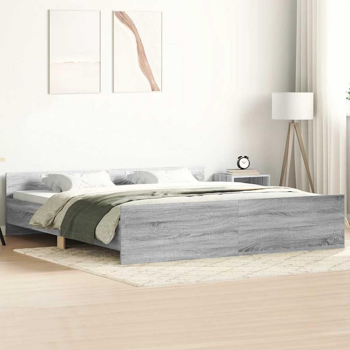 BETTGESTELL Mit Kopf- Und Fussteil Grau Sonoma 180/200 Cm - Grau, Holzwerkstoff (180/200cm) - vidaXL