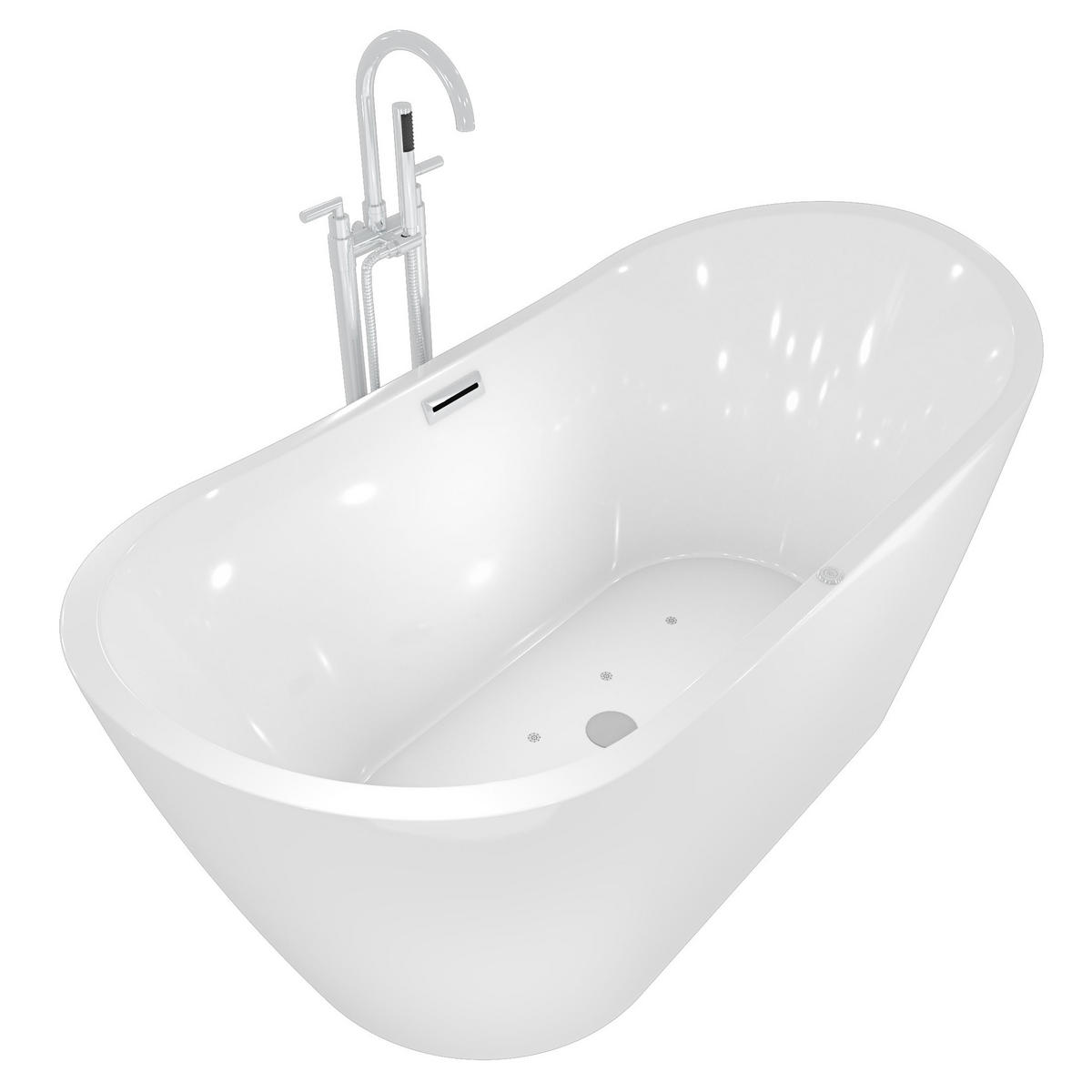 FREISTEHENDE Badewanne Wanne F13 180x92cm Whirlpool Armatur AF03 - Weiß, Glas/Kunststoff (80/72/180cm) - AcquaVapore by Sandra Jentho
