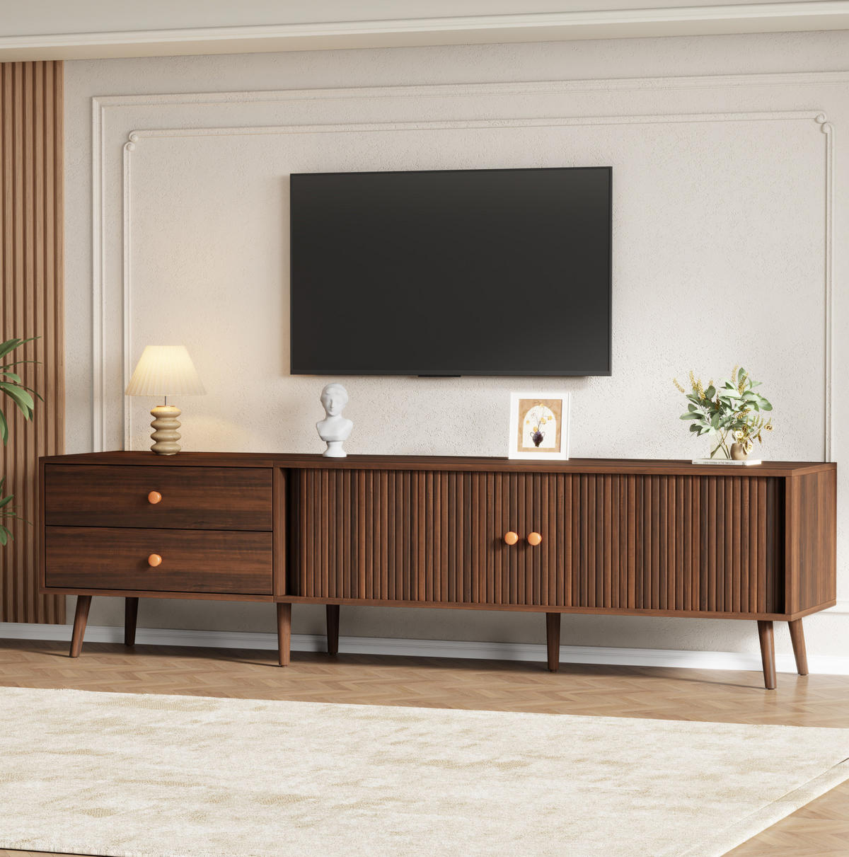 TV-ELEMENT mit 2 Schubladen 180 x 40 x 46,5 cm MDF Walnut 2 Rollltüren - Braun, Holzwerkstoff (40/46.5/180cm) - Beauniv