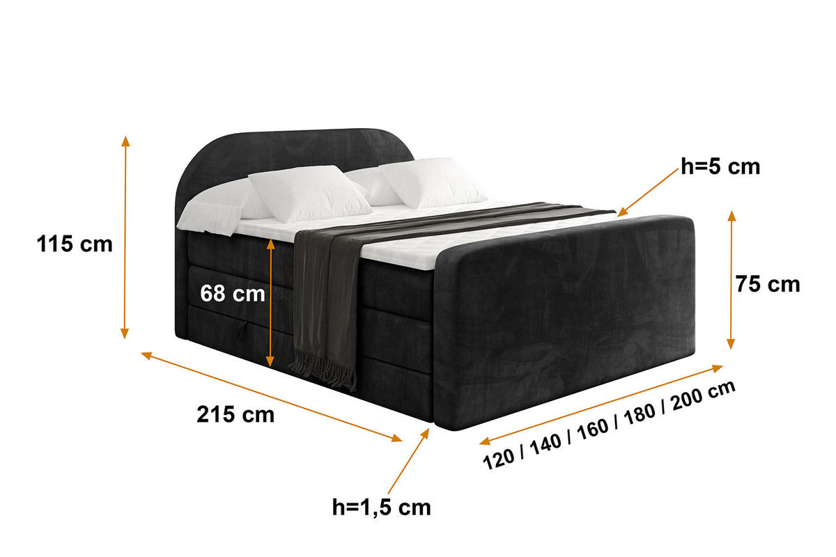 BOXSPRINGBETT mit Matratze und Lattenrost - NOX-Z KING-160x200 - Schwarz Casablanca - Schwarz, Holzwerkstoff (160/200cm) - ALTDECOR