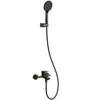 BADEWANNENARMATUR SFS-1278 Schwarz Matt, Aufputz-Einhebel aus Messing, Wanneneinlauf, 120-mm-3-Strahl-Handbrause, 150-mm-Stichmaß - Schwarz, Metall (21/24/6cm) - Everstein