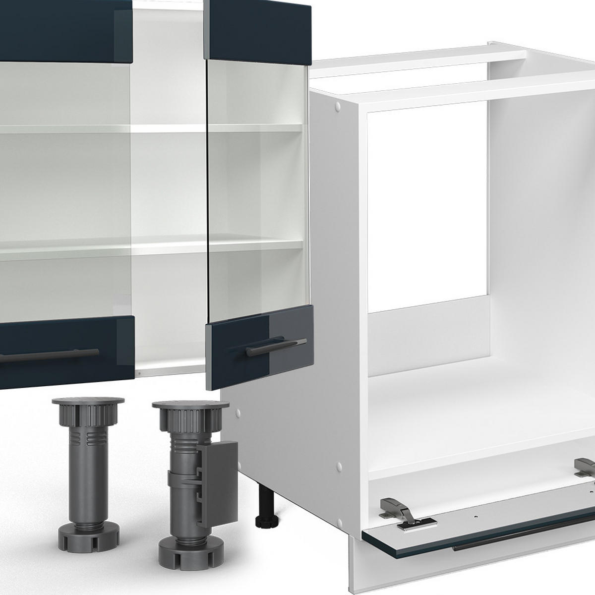KÜCHENZEILE Fame-Line Dunkelblau Hochglanz/Weiß 300 cm, AP Marmor - Dunkelblau/Weiß, Holzwerkstoff (300/81.6/60cm) - Vicco