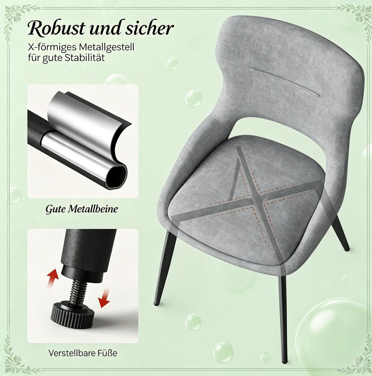 ESSSTUHL 2er-Set 43 x 40 x 86 cm Chenille Grau - Grau, Metall (40/86/43.1cm) - Meubliv