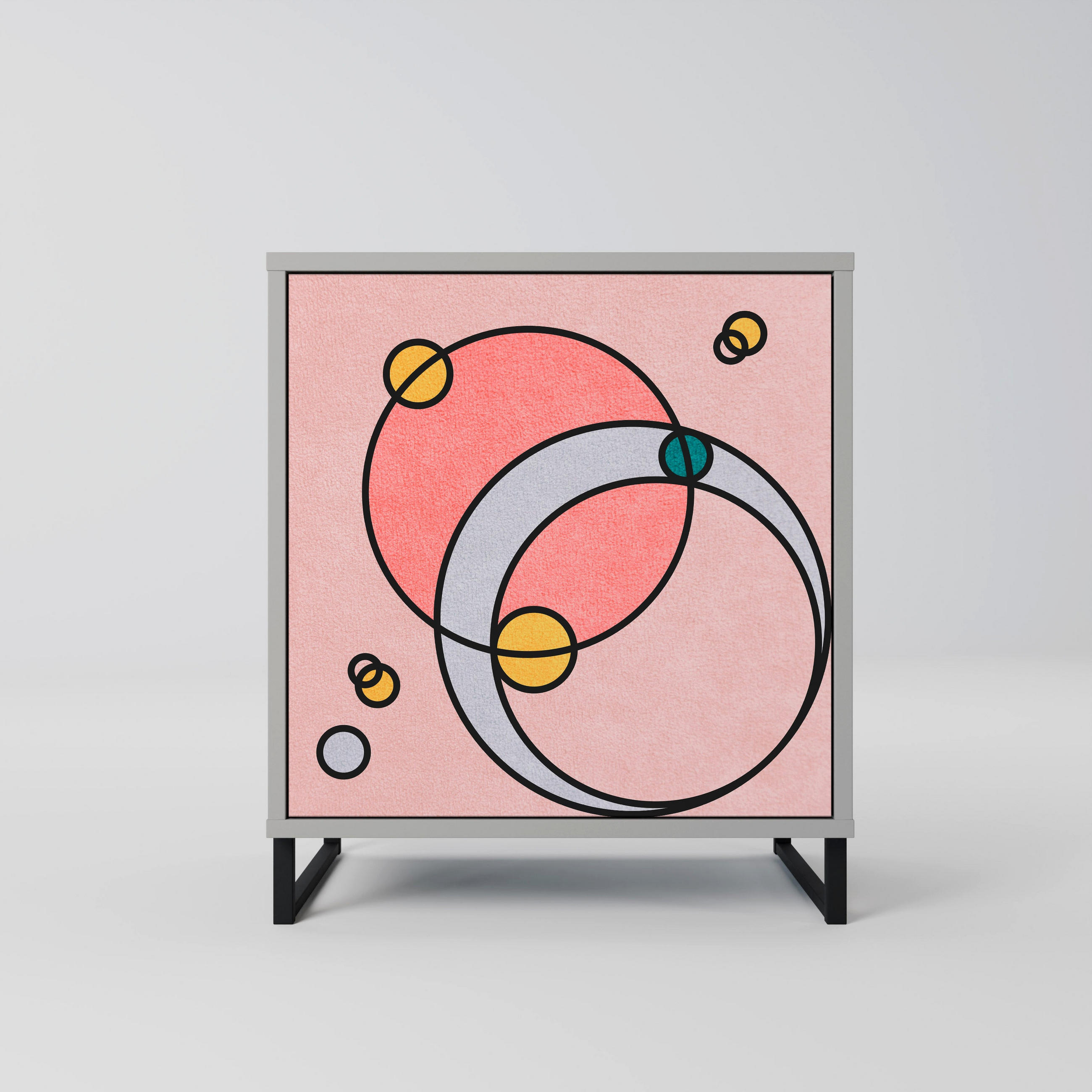 SIDEBOARD GOSSAMER ECHOES, Grau, 57,5x42x67,5 cm, Schwarze Metall-Rahmenfüße - Multicolor/Schwarz, Holzwerkstoff/Metall (57.5/67.5/42cm) - SpaceRebels