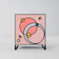 SIDEBOARD GOSSAMER ECHOES, Grau, 57,5x42x67,5 cm, Schwarze Metall-Rahmenfüße - Multicolor/Schwarz, Holzwerkstoff/Metall (57.5/67.5/42cm) - SpaceRebels
