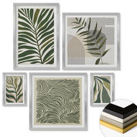 WANDBILDER 5er Set - 50x50 cm & 20x30 cm & 40x60 cm Silberner Rahmen - Blätter, Wellen – Pastellillustrationen - Silberfarben, Kunststoff (40/60cm) - ArtPrintCave