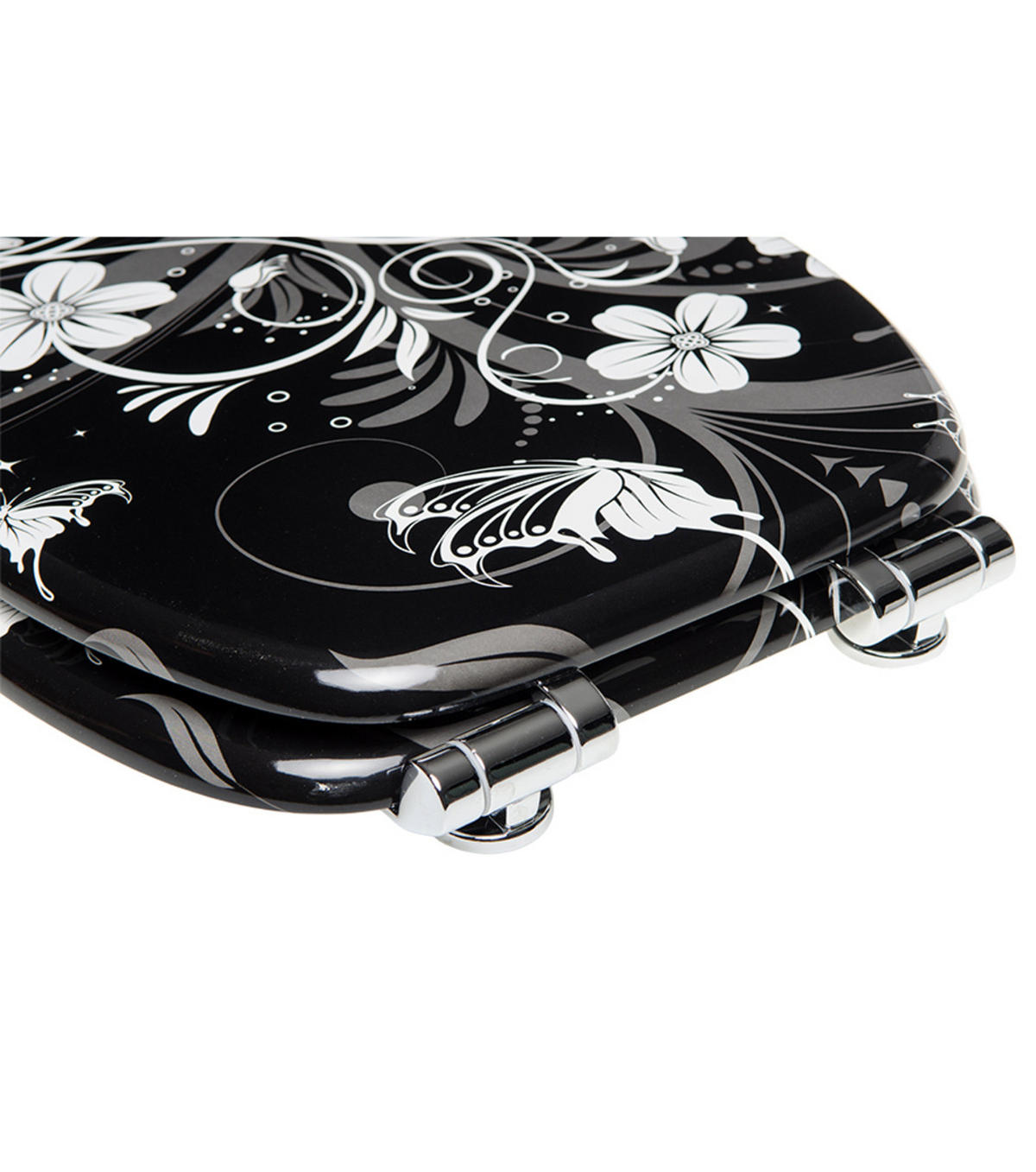 WC-SITZ White Flower - Schwarz, Holzwerkstoff (38/6/47cm) - Sanilo