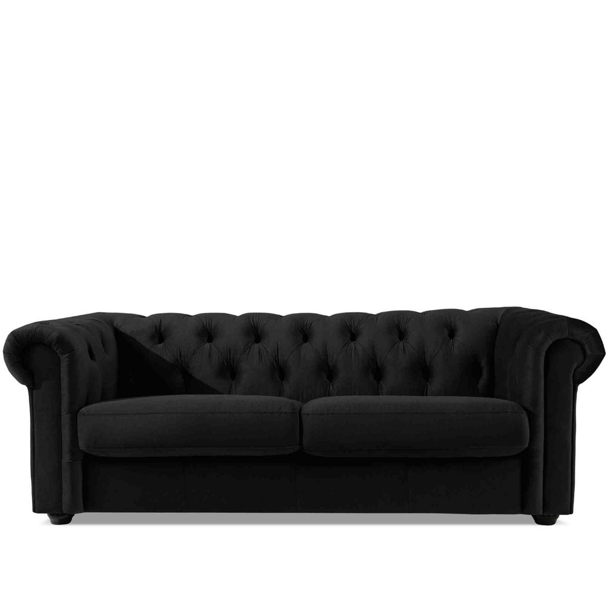 3-SITZER-SOFA GRAVO Chesterfield, Velours - Wengefarben/Schwarz, Leder/Holz (202/72/95cm) - KONSIMO®