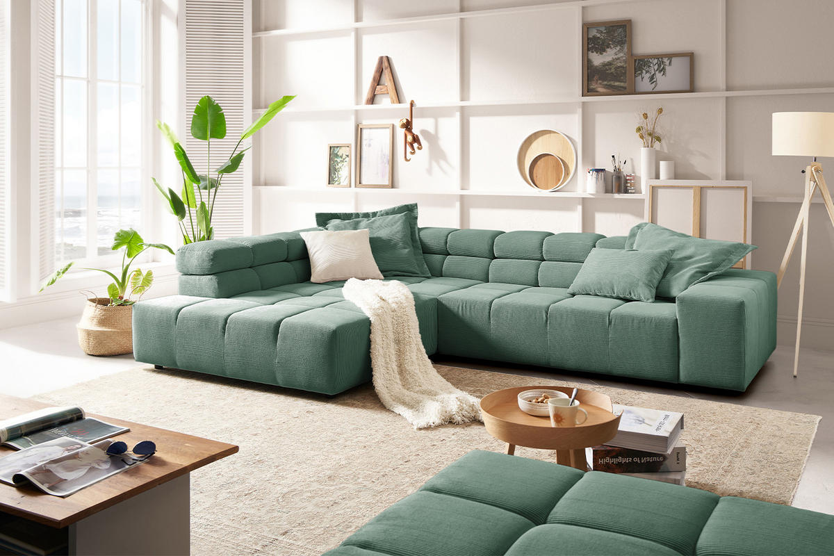 ECKSOFA MIT MOTORISCHEM SITZVORZUG NEVADA Grün Cord - Schwarz/Grün, Kunststoff/Textil (319/215cm) - KAWOLA