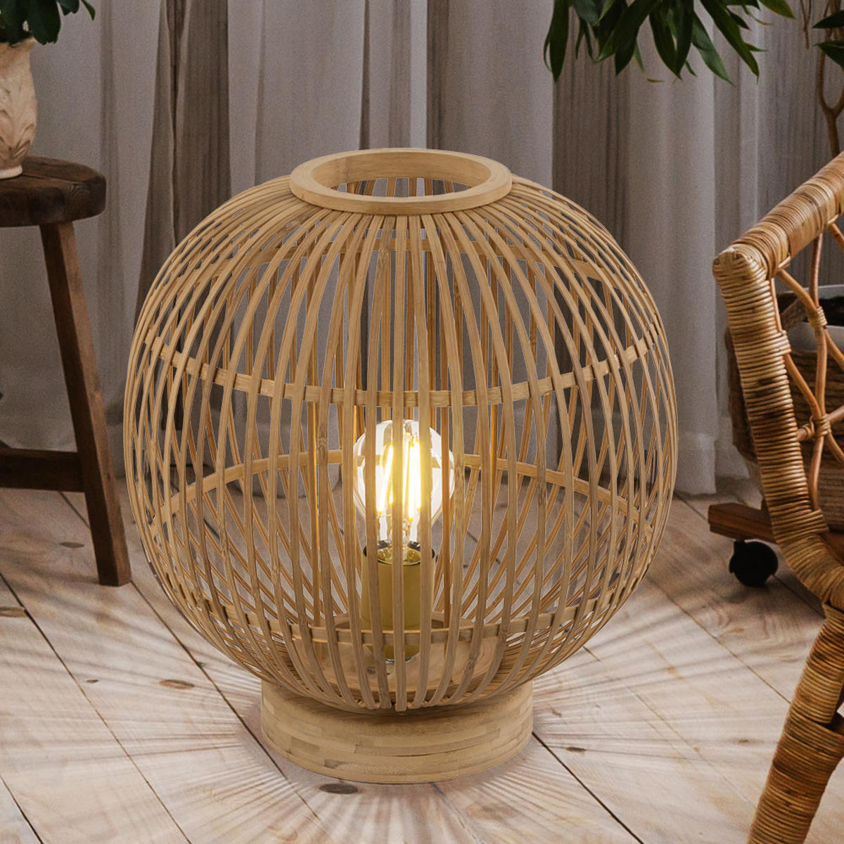 LED TISCHLEUCHTE Hildegard Bambus Braun - Braun, Holz (30/30/33.5cm) - Globo Lighting