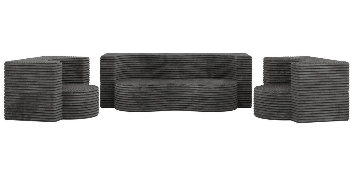 SITZGARNITUR SANOA 2+1+1 - Grau Cord - Grau, Textil (200/68/100cm) - MKS