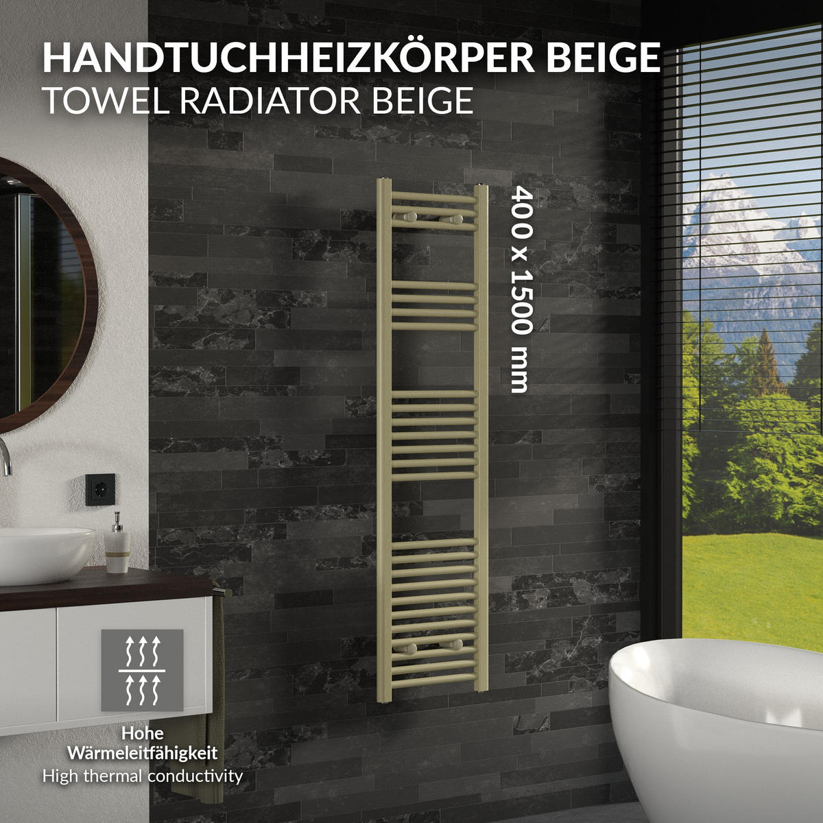 UTĚRKOVÝ TOPNÝ TĚLESO 400 x 1500 mm, béžové, koupelnové topné těleso, rovné, s bočním připojením - béžová, kov (40/150/3cm) - LuxeBath