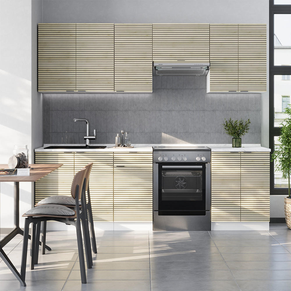 KÜCHENZEILE Fame-Line Eiche Paneel/Weiß 240 cm , AP Eiche - Hellbraun/Weiß, Holzwerkstoff (240/81.6/60cm) - Vicco