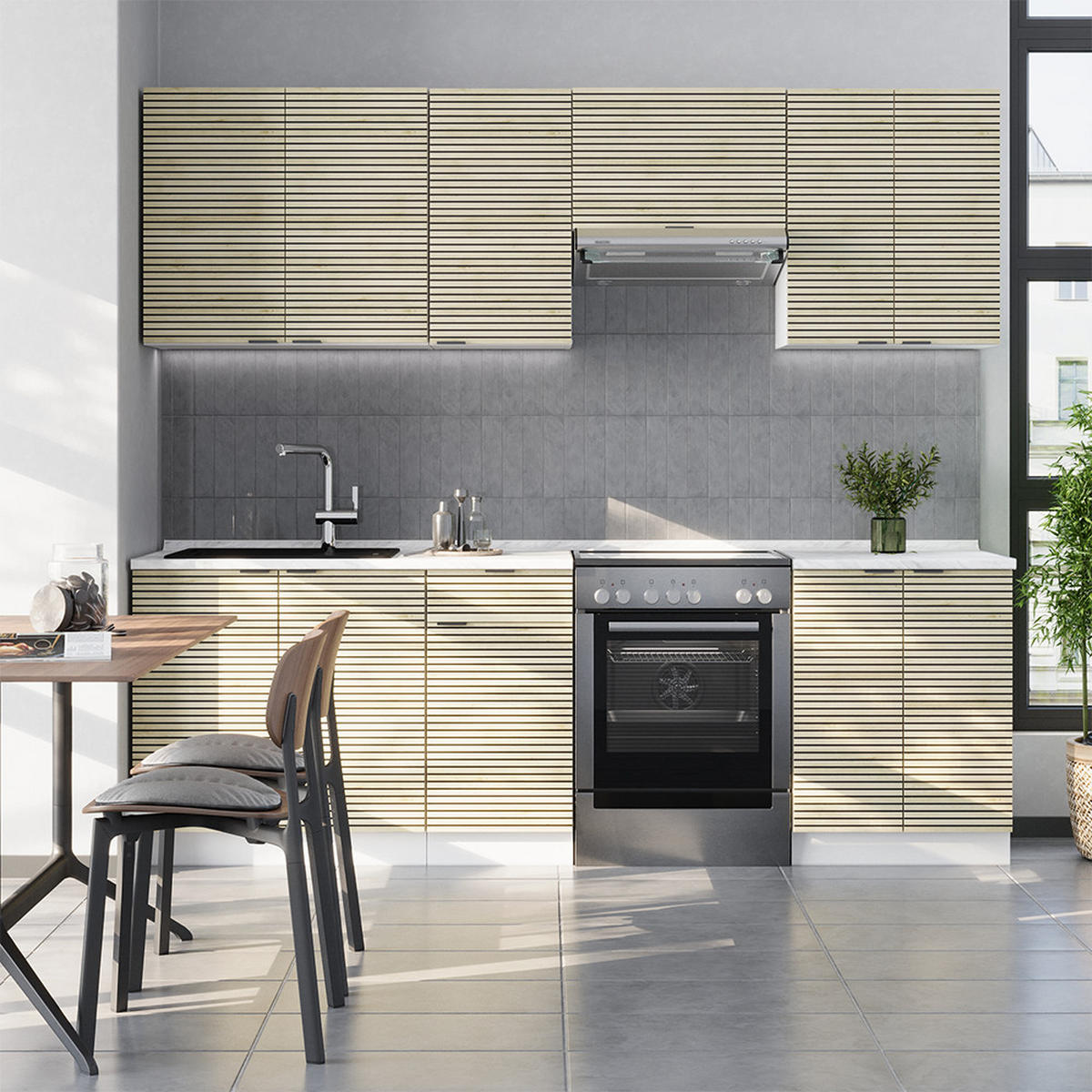 KÜCHENZEILE Fame-Line Eiche Paneel/Weiß 240 cm ohne Arbeitsplatte - Hellbraun/Weiß, Holzwerkstoff (240/81.6/46cm) - Vicco