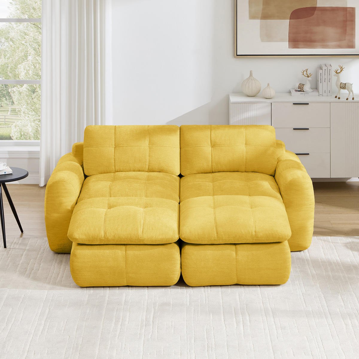 2-SITZER-SOFA DE-34464 mit 2 Ottomanen Gelb - Gelb, Textil (160/194cm) - ComfortXL