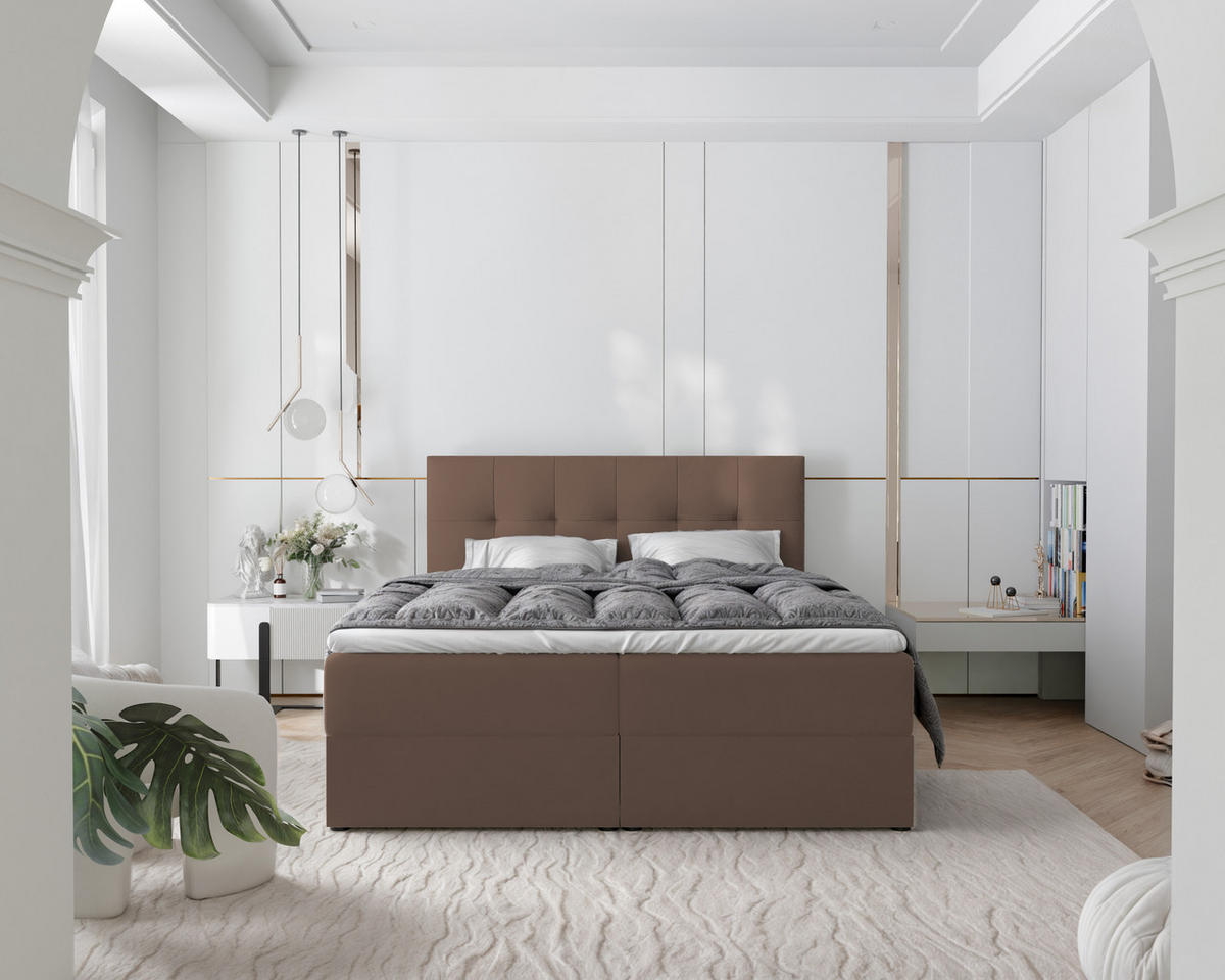 BOXBETT RENZO 200/200 cm mit Matratze und Topper, Hellbraun - Hellbraun, Holzwerkstoff/Textil (200/200cm) - Idohome